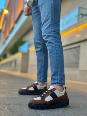 Ba0804 Boa Yüksek Siyah Taban Kahve Detaylı Bağcıklı Erkek Ayakkabı Erkek Günlük Ayakkabı