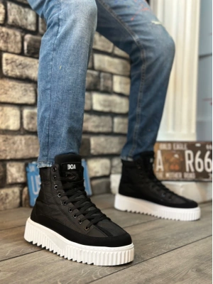 Ba0811 Boa Yüksek Beyaz Taban Siyah Paraşüt Kumaş Cilt Detaylı Yarım Bilek Spor Erkek Bot