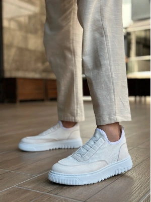 Ba0911 Özel Örme Triko Deri Tozu Detaylı Beyaz Günlük Spor Ayakkabı Erkek Günlük Ayakkabı