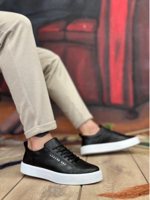 Ba104 Boa Yüksek Siyah Cilt Bağcıklı Erkek Ayakkabı Erkek Günlük Ayakkabı