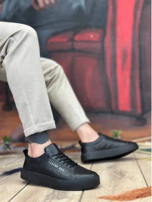 Ba104 Boa Yüksek Siyah Cilt Siyah Taban Bağcıklı Erkek Ayakkabı Erkek Günlük Ayakkabı