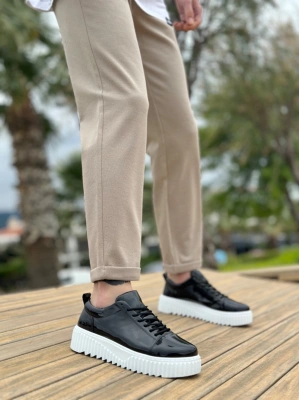 Ba8104 Boa Yüksek Siyah Taban Rugan Bağcıklı Erkek Ayakkabı Erkek Günlük Ayakkabı