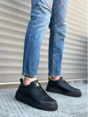 Ba8104 Boa Yüksek Siyah Taban Siyah Cilt Bağcıklı Erkek Ayakkabı Erkek Günlük Ayakkabı