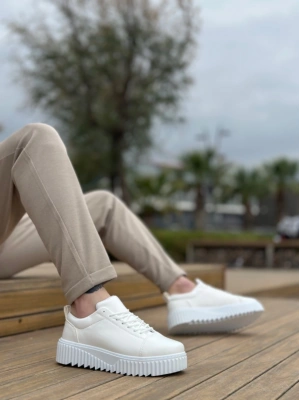 Ba8104 Boa Yüksek Taban Rugan Beyaz Bağcıklı Erkek Ayakkabı Erkek Günlük Ayakkabı