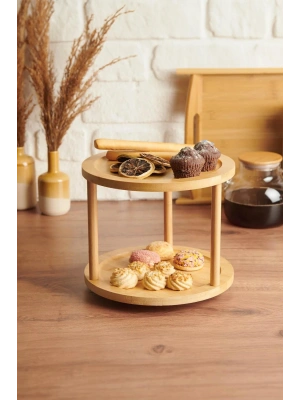 Bambu İki Katlı Döner Sunumluk 24,5×24,5×18 cm
