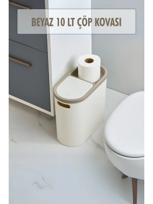 Beyaz Kapaklı WC Kağıtlıklı Çöp Kovası & Ofis Çöp Kovası 10 Lt