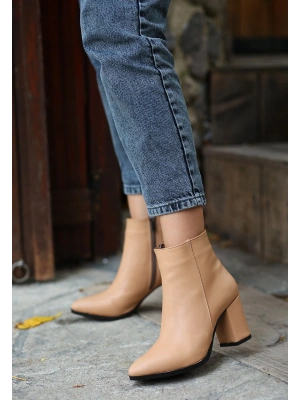Biya Krem Cilt Topuklu Kadın Bot