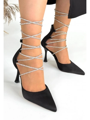 Blomy Siyah Saten Kadın Topuklu Ayakkabı