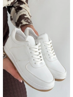 Ceyyan Beyaz Cilt Bağcıklı Kadın Spor Ayakkabı