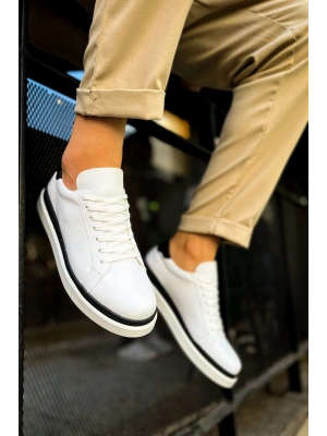 CH979 - Santoni GBT Spor Erkek Ayakkabı BEYAZ/SIYAH