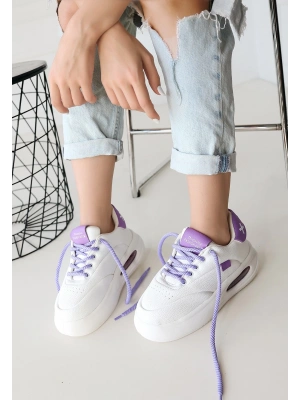 Chris Beyaz Cilt Lila Detaylı Bağcıklı Spor Ayakkabı