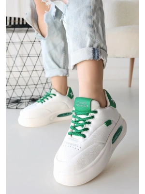 Chris Beyaz Cilt Yeşil Detaylı Bağcıklı Kadın Spor Ayakkabı