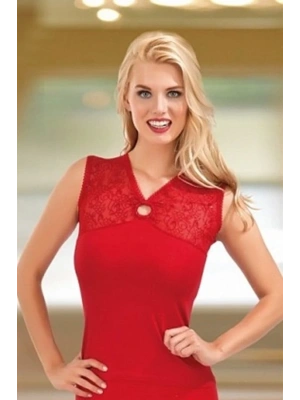 Dantelli Floklu Kravize Kolsuz Modal Kadın Bluz Elestan