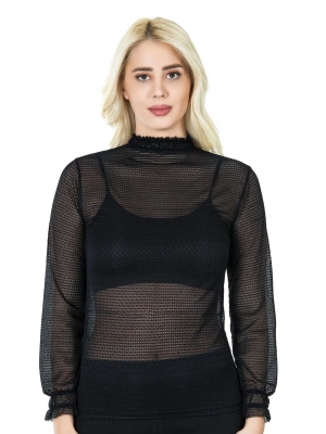 Derya Kurşun Balıkçı Yaka File Transparan Detaylı Kadın Atlet 146