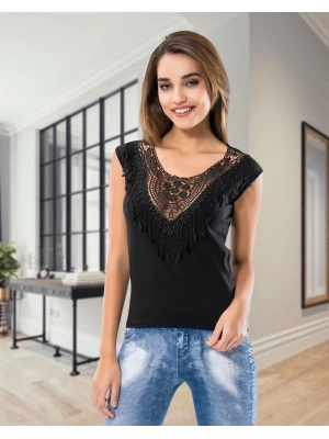 Derya Kurşun Sıfır Kol V Yaka Güpürlü Atlet 131