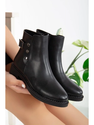 Diali Siyah Cilt Topuklu Kadın Bot