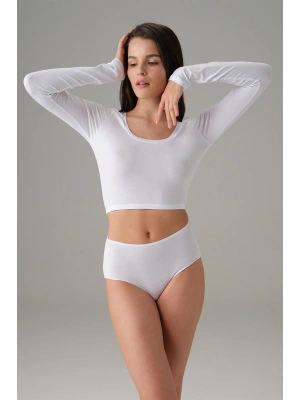 Doreanse Beyaz Kadın Basic Uzun Kol Crop T shirt 8513
