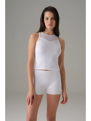 Doreanse Kadın Halter File Yaka Atlet Beyaz 9401