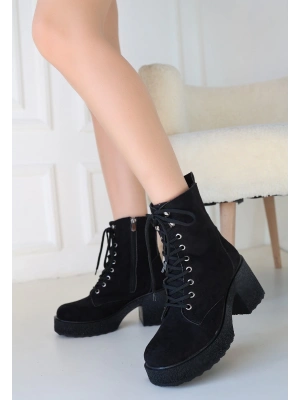 Emilla Siyah Süet Bağcıklı Kadın Bot