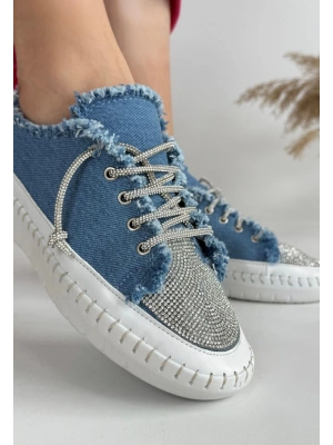 Enber Mavi Kot Bağcıklı Kadın Spor Ayakkabı