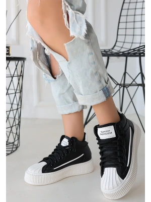 Estim Siyah Cilt Bağcıklı Kadın Spor Ayakkabı