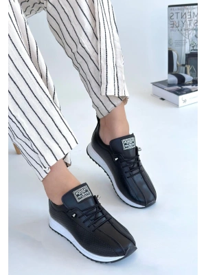 Fiert Siyah Cilt Bağcıklı Kadın Spor Ayakkabı