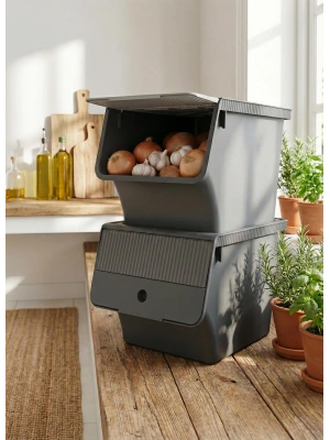 Füme 2Li 33 LT Modubox Kayar Kapaklı Saklama Kabı & Patates Soğan Kovası & Erzak Kutusu
