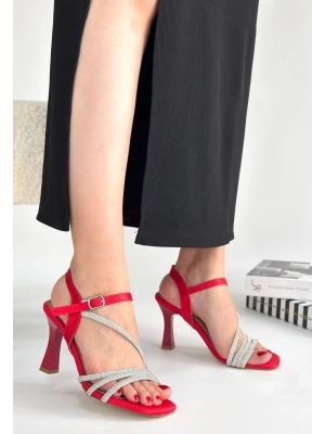 Gloria Kırmızı Saten Kadın Topuklu Ayakkabı