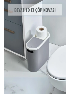 Gri Kapaklı WC Kağıtlıklı Çöp Kovası & Ofis Çöp Kovası 10 Lt