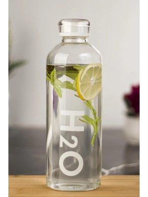 H2o Borosilikat Cam Matara Vakum Kapaklı Su Şişesi Suluk Beyaz 1000 ML