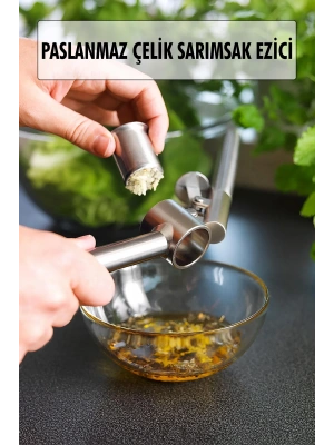Hazneli Paslanmaz Metal Sarımsak ve Zencefil Ezici Doğrayıcı