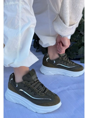 Imkea Yeşil Süet Gümüş Detaylı Kadın Spor Ayakkabı