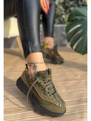 Imkea Yeşil Süet Turuncu Detaylı Kadın Spor Ayakkabı