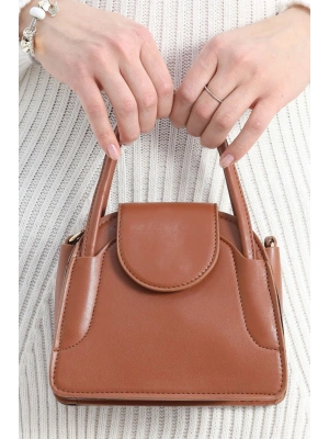 İncim Taba Minimalist Kapaklı Kadın Tek Gözlü Mini El & Omuz Çantası Armine 3019