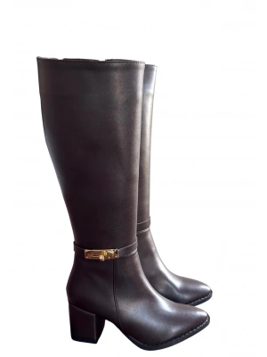 Jeoli Kahverengi Cilt Topuklu Çizme