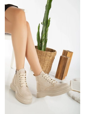 Jiwa Bej Süet Bağcıklı Kadın Bot