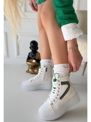 Joila Beyaz Cilt Yeşil Detaylı Kadın Bot
