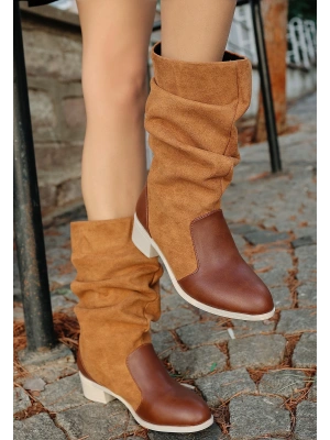 Jolin Taba Cilt Süet Detaylı Kadın Çizme