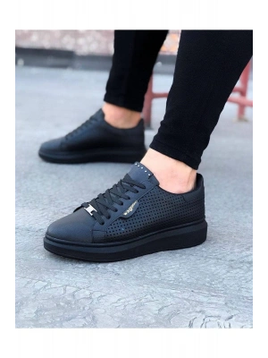 JY01 Bront Bağcıklı Cilt Delikli Erkek Günlük Sneaker Ayakkabı CST Siyah