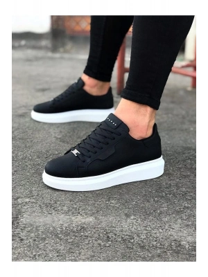 JY01 Bront Bağcıklı Cilt Erkek Günlük Sneaker Ayakkabı CBT Siyah