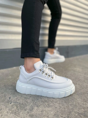 JY010 Cloud Bağcıklı Cilt Erkek Günlük Sneaker Ayakkabı CBT - Beyaz