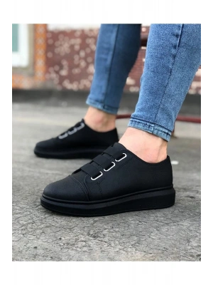 JY026 Astor Erkek Günlük Lastikli Cilt Spor Sneaker Ayakkabı CST - Siyah