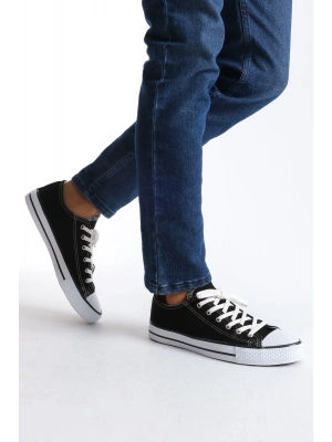 JY0422 Luke Bağcıklı Keten Kumaş Erkek Günlük Sneaker Ayakkabı KBT - Siyah