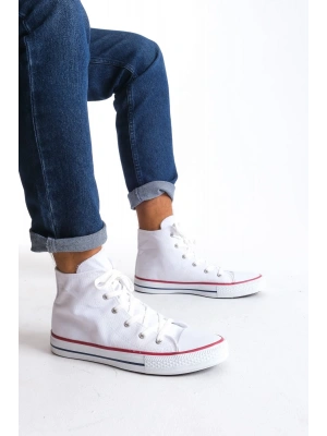 JY0423 AXE Bağcıklı Keten Kumaş Erkek Günlük Sneaker Ayakkabı KBT - Beyaz