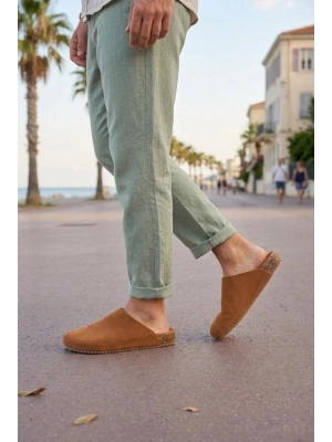 JY0556 Ravn Bağcıksız Hakiki Süet Deri Erkek Günlük Mantar Taban Loafer Klasik Ayakkabı HDMT - Taba