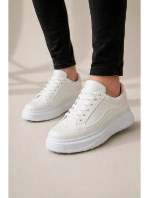 JY507 Dara Bağcıklı Cilt Erkek Günlük Sneaker Ayakkabı CBT Beyaz