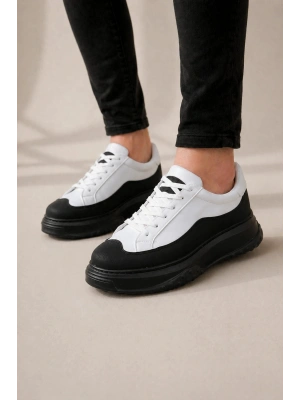 JY507 Dara Bağcıklı Cilt Erkek Günlük Sneaker Ayakkabı CST Beyaz/Siyah
