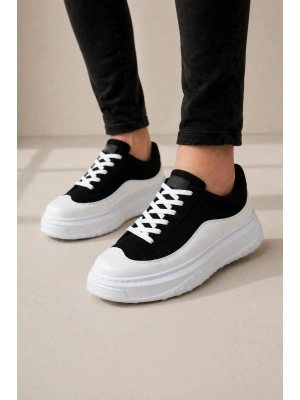 JY507 Dara Bağcıklı Süet Cilt Erkek Günlük Sneaker Ayakkabı SCBT Siyah/Beyaz