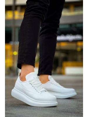 JY814 Axel Bağcıklı Cilt Erkek Günlük Sneaker Ayakkabı CBT Beyaz