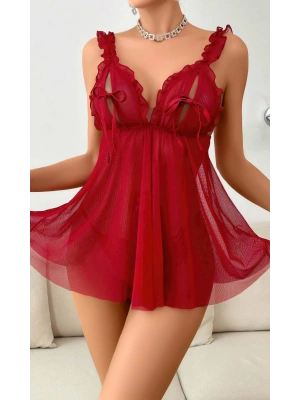 Kadın Bordo Yumuşak Tüllü Fantezi Gecelik 2109